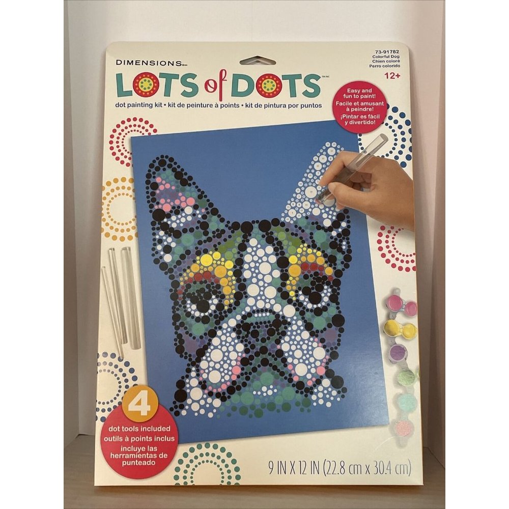 Dimensions Lots Of Dots Colorful Dog Dot Painting Kit BRAND NEW 9" X 12"